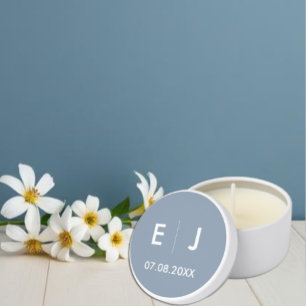 Dusty Blue & White Monogram Wedding Mini Candle Favors