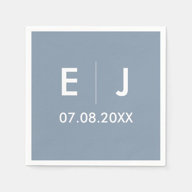 Dusty Blue & White Monogram Wedding Napkins (Front)