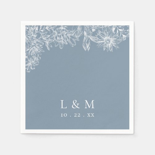 Dusty Blue White Monogram Wedding Napkins