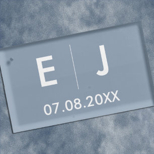 Dusty Blue & White Monogram Wedding Place Card Holder