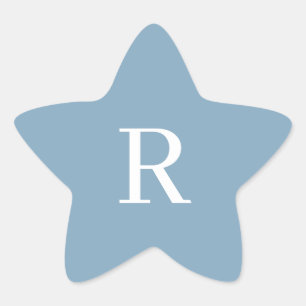 Dusty Blue White Monograms Bridal Shower Wedding Star Sticker