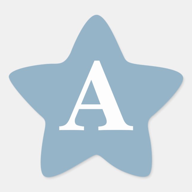 Dusty Blue White Monograms Simple Bridal Shower Star Sticker (Front)