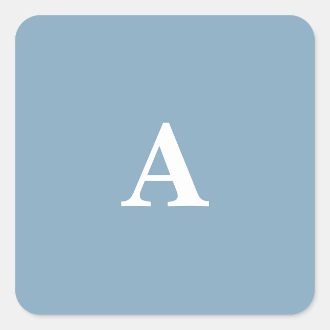 Dusty Blue White Monograms Simple Minimal Custom Square Sticker (Front)
