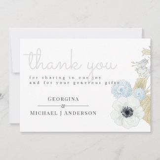 Dusty Blue White Navy Anemone BUDGET Wedding Thank You Card