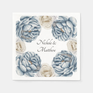 Dusty Blue & White Peony Wedding Napkins