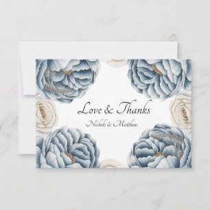Dusty Blue & White Peony Wedding Thank You Card