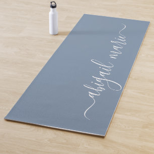 Dusty Blue & White Personalized Script Reversible Yoga Mat