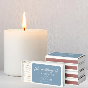 Dusty Blue White Personalized Wedding Matchboxes