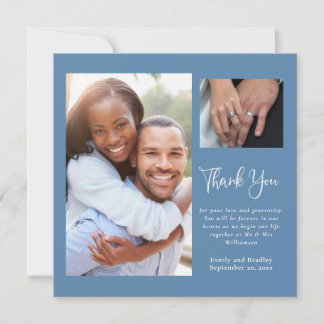 Dusty Blue White Photo Minimal Thank You Card