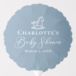 Dusty Blue White Rocking Horse Baby Shower Balloon