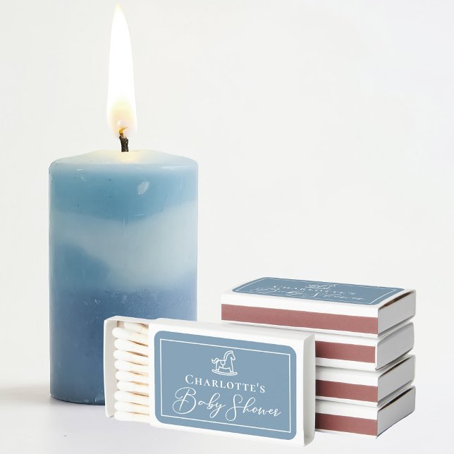Dusty Blue White Rocking Horse Baby Shower Matchboxes (Creator Uploaded)