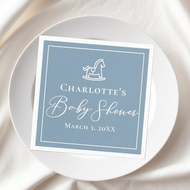 Dusty Blue White Rocking Horse Baby Shower Napkins (Creator Uploaded)