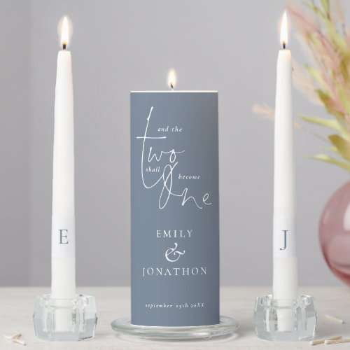 Dusty Blue White Romantic Quote Name Initials Unity Candle Set