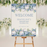 Dusty Blue White Roses 50th Birthday Foam Board<br><div class="desc">Elegant dusty blue and white roses women's 50th birthday party foam core easel sign. Personalized with the name of the guest of honor and her party date.  Contact me for assistance with your customizations or to request additional matching or coordinating Zazzle products for your party.</div>
