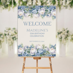 Dusty Blue White Roses 50th Birthday Foam Board