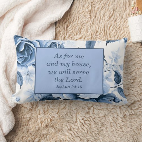 Dusty Blue White Roses Christian Bible Verse  Lumbar Pillow
