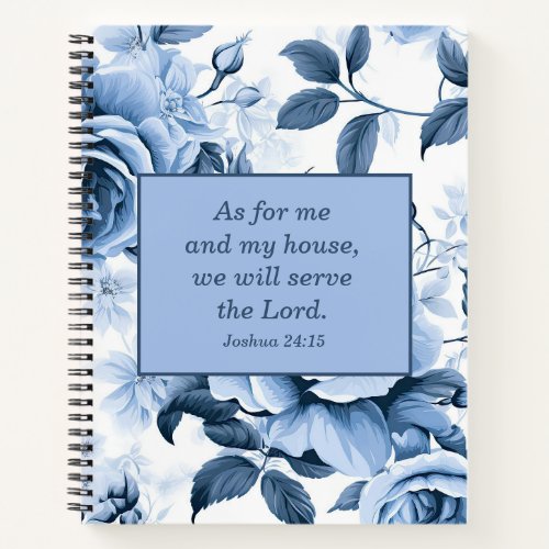 Dusty Blue White Roses Christian Bible Verse  Notebook