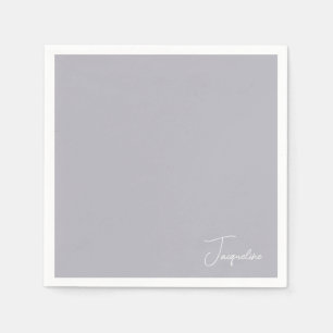 Dusty Blue White Script Name Shower Cocktail Napkins