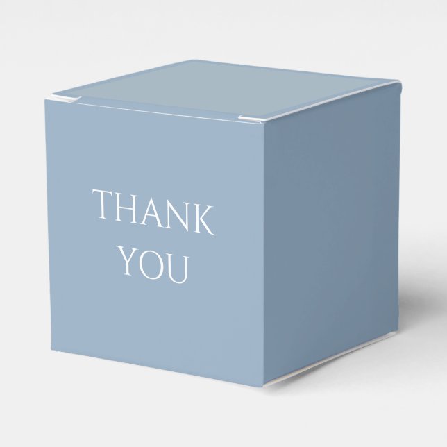 Dusty Blue & White Script Wedding Thank You Favor Boxes (Front Side)