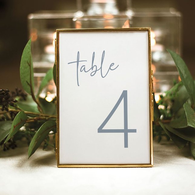Dusty Blue & White Simple Bridal Shower Flat Table Number (Creator Uploaded)