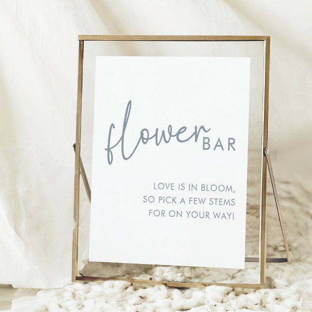 Dusty Blue & White Simple Bridal Shower Flower Bar Poster (Creator Uploaded)