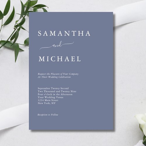 Dusty Blue White Simple Minimalist Elegant Wedding Invitation