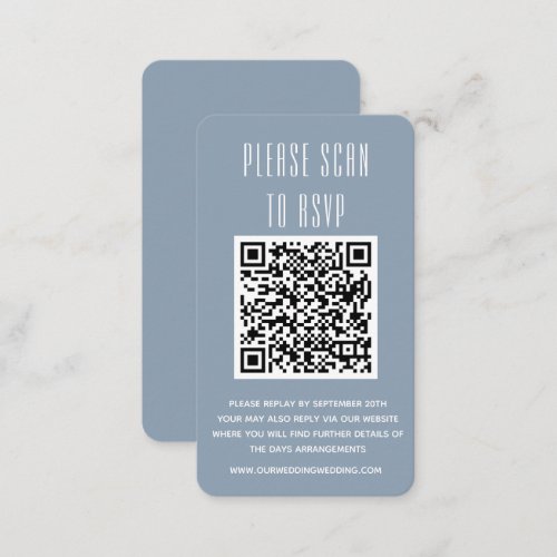 Dusty Blue  White Simple RSVP with QR code  Enclo Enclosure Card