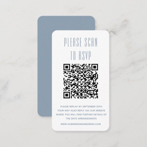 Dusty Blue  White Simple RSVP with QR code  Enclosure Card