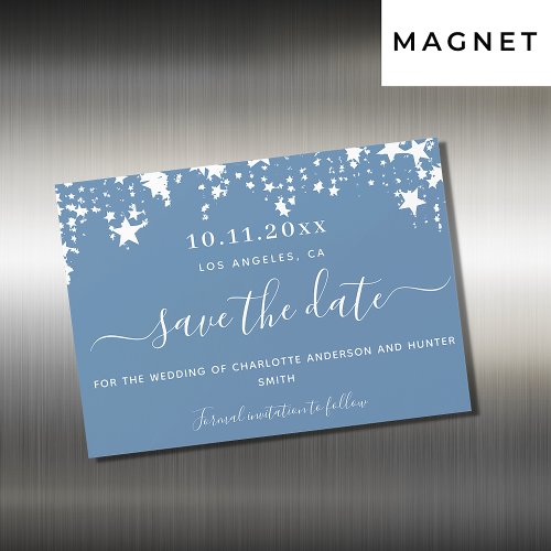 Dusty blue white star wedding save the date magnet