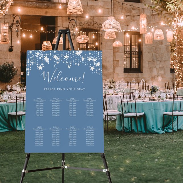 Dusty blue white stars 9 seating chart foam board (Creator Uploaded)