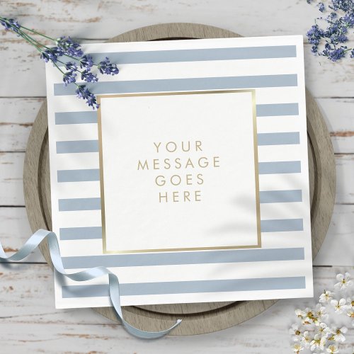 Dusty Blue White Stripe Faux Gold Foil Napkins