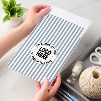 Dusty blue, white stripes and custom logo business envelope mailers