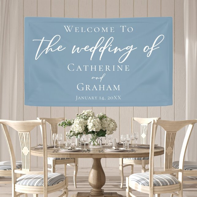 Dusty Blue White Typography Coastal Wedding Banner (Creator Uploaded)