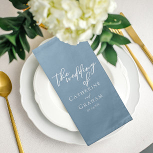 Dusty Blue White Typography Coastal Wedding Cloth Napkin