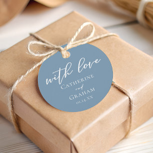 Dusty Blue White Typography Custom Wedding Favor Tags