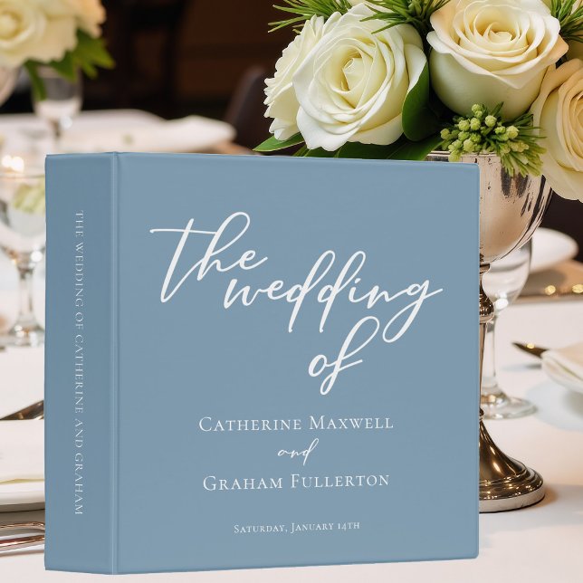 Dusty Blue White Typography Wedding Photo Album 3 Ring Binder (Creator Uploaded)