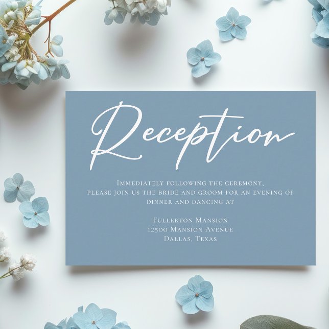 Dusty Blue White Typography Wedding Reception Enclosure Card (Creator Uploaded)