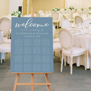 Dusty Blue White Typography Wedding Seating Chart Foam Board
