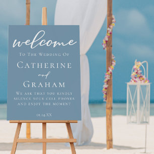 Dusty Blue White Typography Wedding Welcome Foam Board