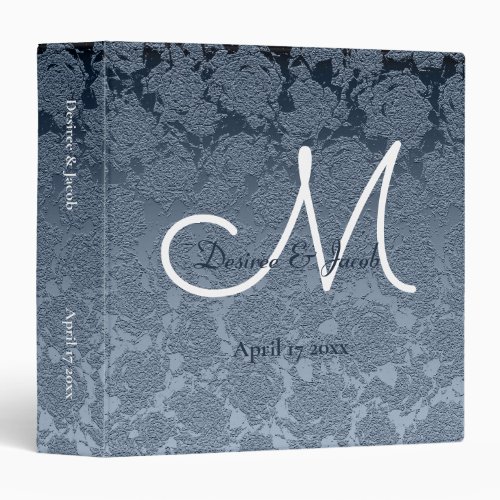 Dusty Blue White Wedding Album Monogram Floral 3 Ring Binder
