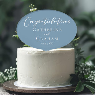 Dusty Blue White Wedding Custom Congratulations Cake Topper