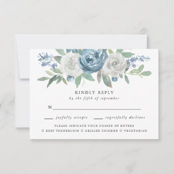 Dusty Blue & White Wedding Meal Choice Rsvp by oddowl at Zazzle