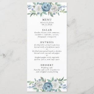 Dusty Blue & White Wedding Menu