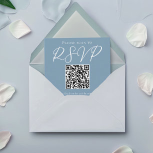 Dusty Blue White Wedding QR Code RSVP Enclosure Card