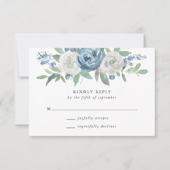 Dusty Blue & White Wedding Rsvp Card by oddowl at Zazzle