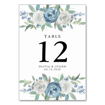Dusty Blue & White Wedding Table Number Cards by oddowl at Zazzle