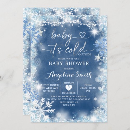 Dusty Blue  White Winter Baby Shower Invite11 Invitation