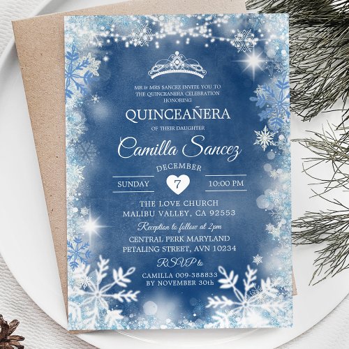 Dusty Blue  White Winter Quinceaera Invite11 Invitation