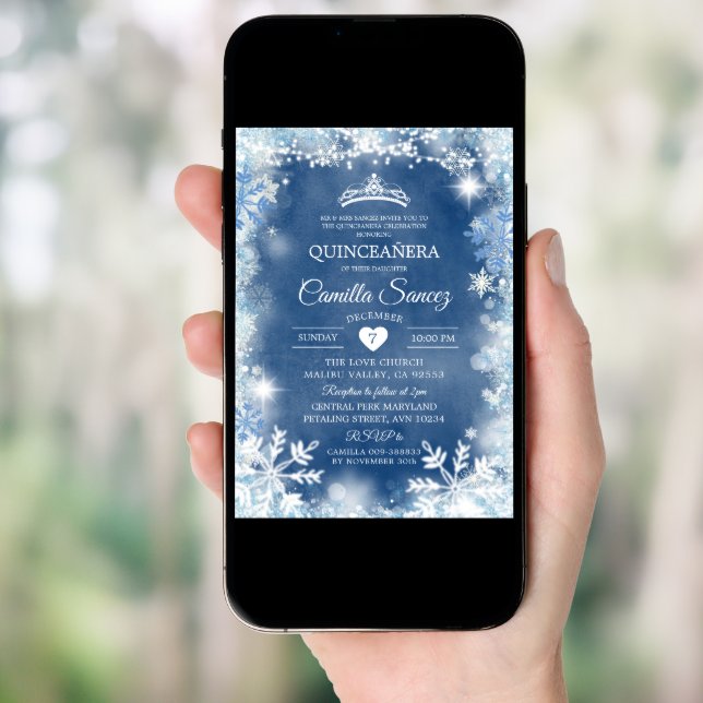Dusty Blue & White Winter Quinceañera Invite11 Invitation (Front Digital)