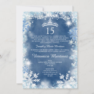 Dusty Blue & White Winter Spanish Girl 15 Años Invitation